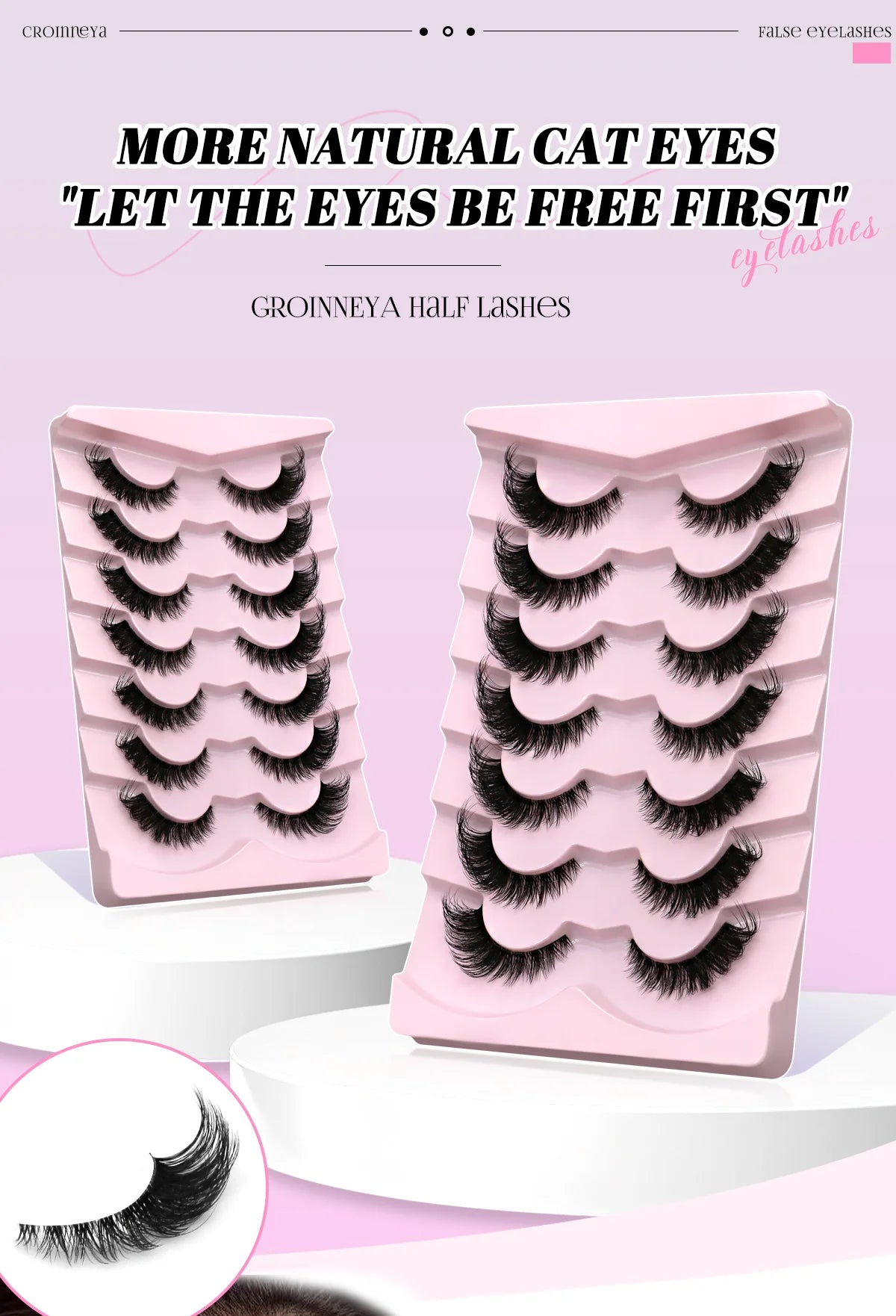 GROINNEYA Cat Eye Lashes Natural long Clear Band Lashes Winged End Eye Elongated Eyelashes Faux Mink Eyelashes Makeup