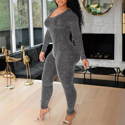 Sexy Jumpsuit Woman Allover Print Lace-up Side Plaid Print Lace-up Long Sleeve Conjoined Body Pants for Female Autumn 2024 New