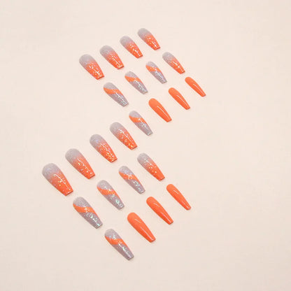 24 pcs long ballet-shaped French Minimalist gradient Flash nails +1 nail glue +1 nail file