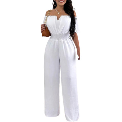 Summer Fashion Printed Wide Leg Jumpsuit Women Sexy Slash Neck Off-shoulder High Waist Jumpsuit Womem