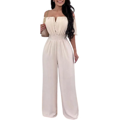 Summer Fashion Printed Wide Leg Jumpsuit Women Sexy Slash Neck Off-shoulder High Waist Jumpsuit Womem