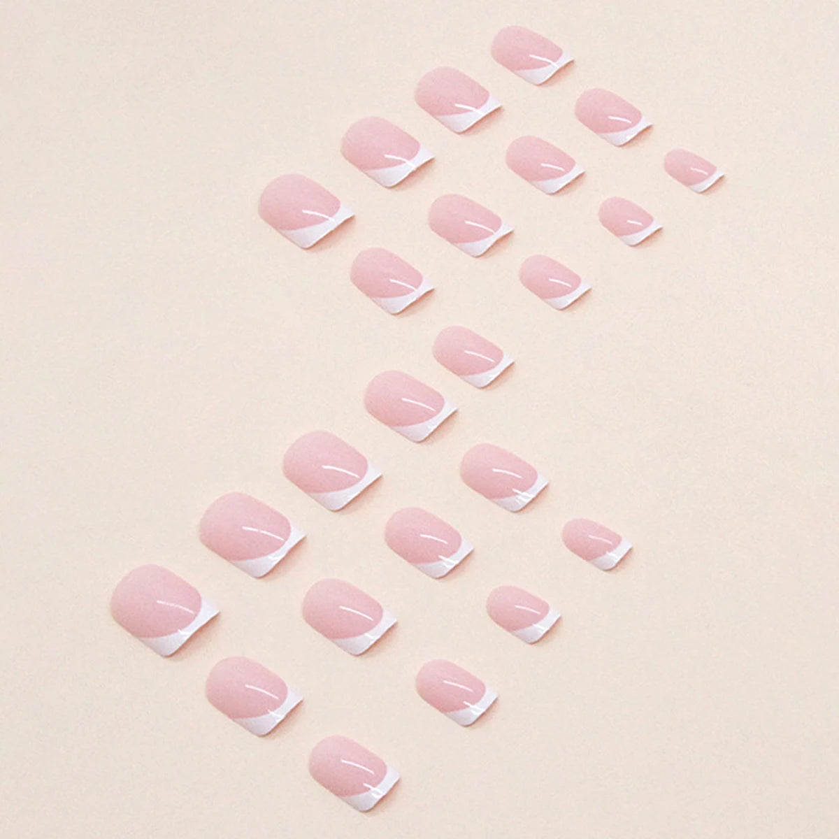 24pcs Glossy Short Square Fake Nails, White French Tip Press On Nails With Crocodile Pattern Design, Minimalist Style Pink False