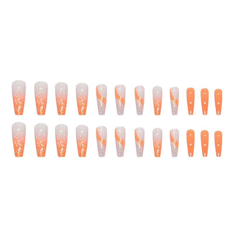 24 pcs long ballet-shaped French Minimalist gradient Flash nails +1 nail glue +1 nail file