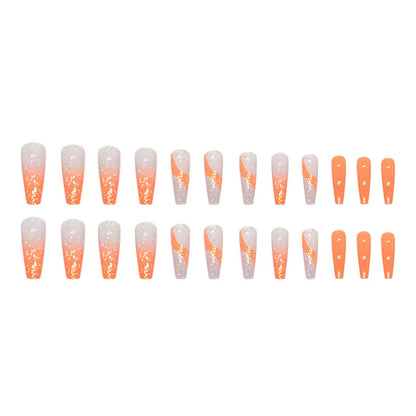 24 pcs long ballet-shaped French Minimalist gradient Flash nails +1 nail glue +1 nail file