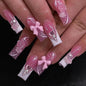 24Pcs Wearable Square Head Ballerina French Pink False Nails With Glue Full Cover Fake Nails Press On Nail Long Acrylic Manicure