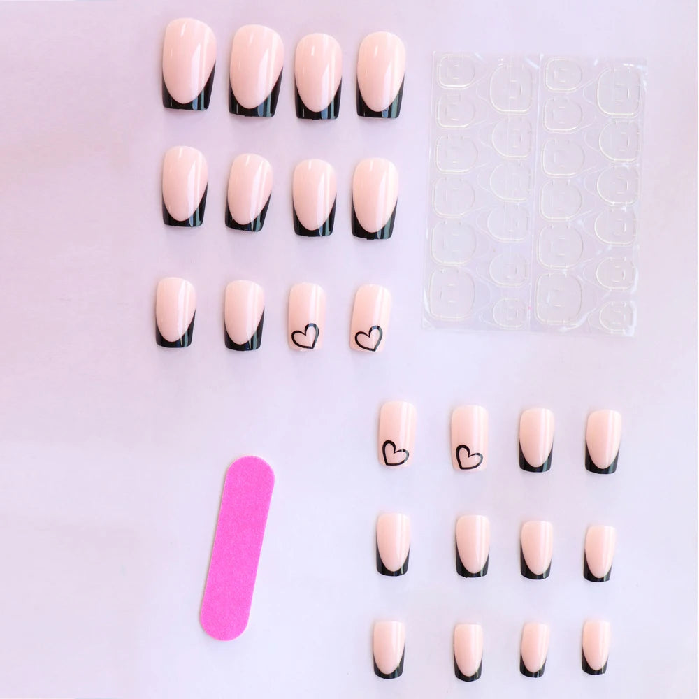 24pcs  press on nails short Square Love Design fake press on nails purple french tip press on nails cute glitter press on nails