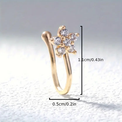 Nose Flower Ring Clip Chic U-Shape Non-Piercing Nose Ring - Simplistic Hip Hop Style Inlaid Cubic Zirconia Nose Jewellery