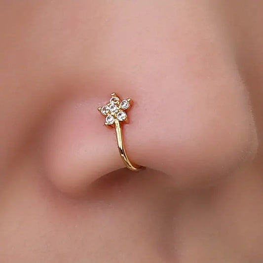 Nose Flower Ring Clip Chic U-Shape Non-Piercing Nose Ring - Simplistic Hip Hop Style Inlaid Cubic Zirconia Nose Jewellery