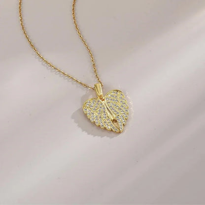 New Arrival Copper Micro-inlaid Zircon Angel Wing Heart Pendant Necklace