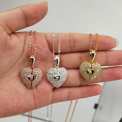 Custom Memory Picture Necklace Iced Out Diamond Heart Pendant for Women Open Photo Locket Heart Necklace Valentine's Gift