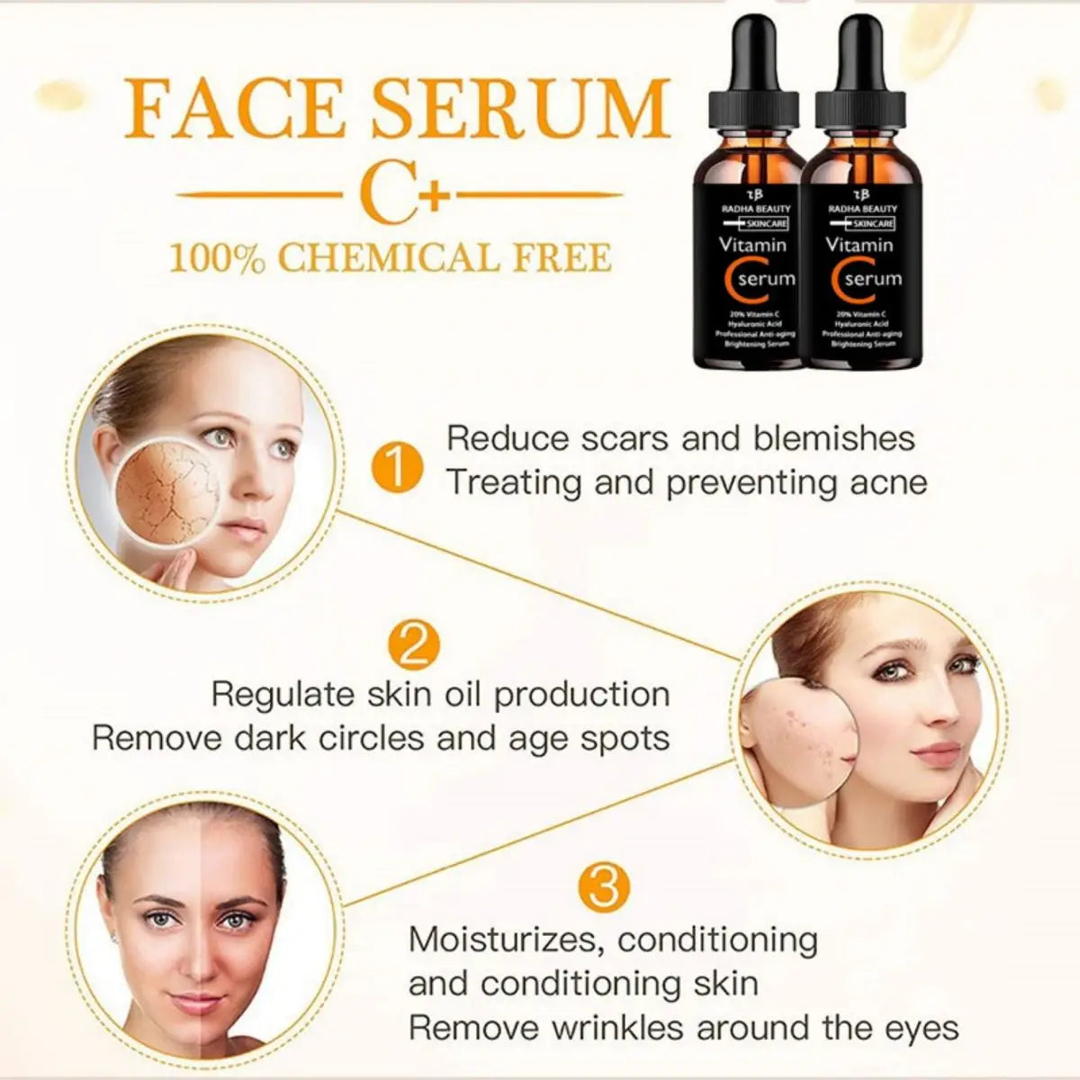 Vitamin C serum Face Serum Long Lasting Moisturizing Improve Roughness Lighten Spots Hyaluronic Acid Facial  face lift  Essence