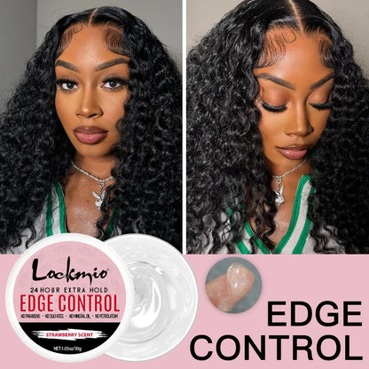 LOCKMIO Edge Control Gel Kit for Women Long Lasting Hold Control Wax Natural Ingredients Finishing Anti Frizz Hair Gel and Brush