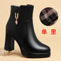 Autumn Winter Women  Platform Shoes Warm Fleece Waterproof Short Leather Boots Luxury Black Super High Heel Ankle Boots