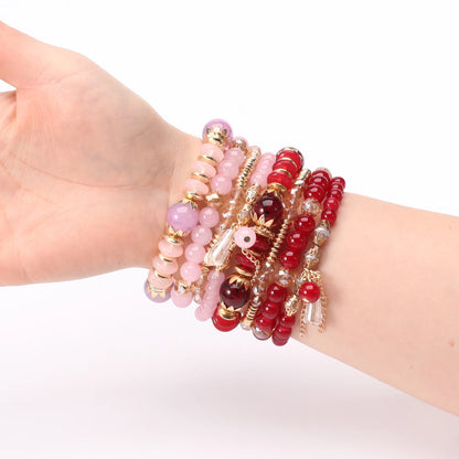 Bohemian Stackable Bead Bracelets for Women Multilayered Bracelet Pendant Charm Stretch Bangles