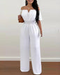 Summer Fashion Printed Wide Leg Jumpsuit Women Sexy Slash Neck Off-shoulder High Waist Jumpsuit Womem