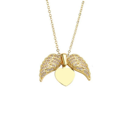 New Arrival Copper Micro-inlaid Zircon Angel Wing Heart Pendant Necklace