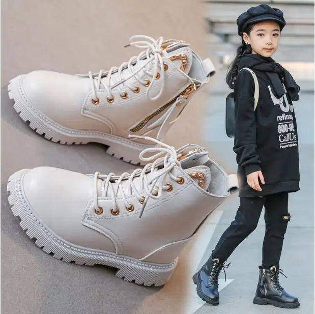 New Autumn Children Leather Boots Boys Shoes Kids Fashion Boots Baby Ankle Snow Boots Sports Sneakers Winter Shoe for Girl Kids