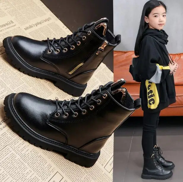 New Autumn Children Leather Boots Boys Shoes Kids Fashion Boots Baby Ankle Snow Boots Sports Sneakers Winter Shoe for Girl Kids