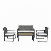 Outdoor Patio Furniture Set Built to Last, 4-Piece Wicker with Acacia Wood Top, Iron Frame, Grey Cushions