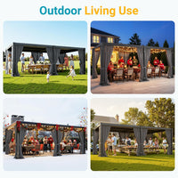 12' X 20' Louvered Pergola, Outdoor Pergola with Curtains & Netting, Metal Patio Pergola with Adjustable Louvers Roof and Gutter System, Metal Hardtop Gazebo for Patio, Deck, Garden, Yard, Dark Gray