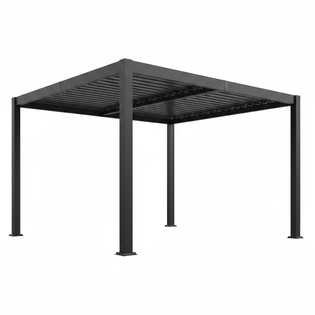 Metal Louvered Pergola Designed for Year-Round Outdoor Living, Adjustable Louvers, Gutter System, 12x20 Feet