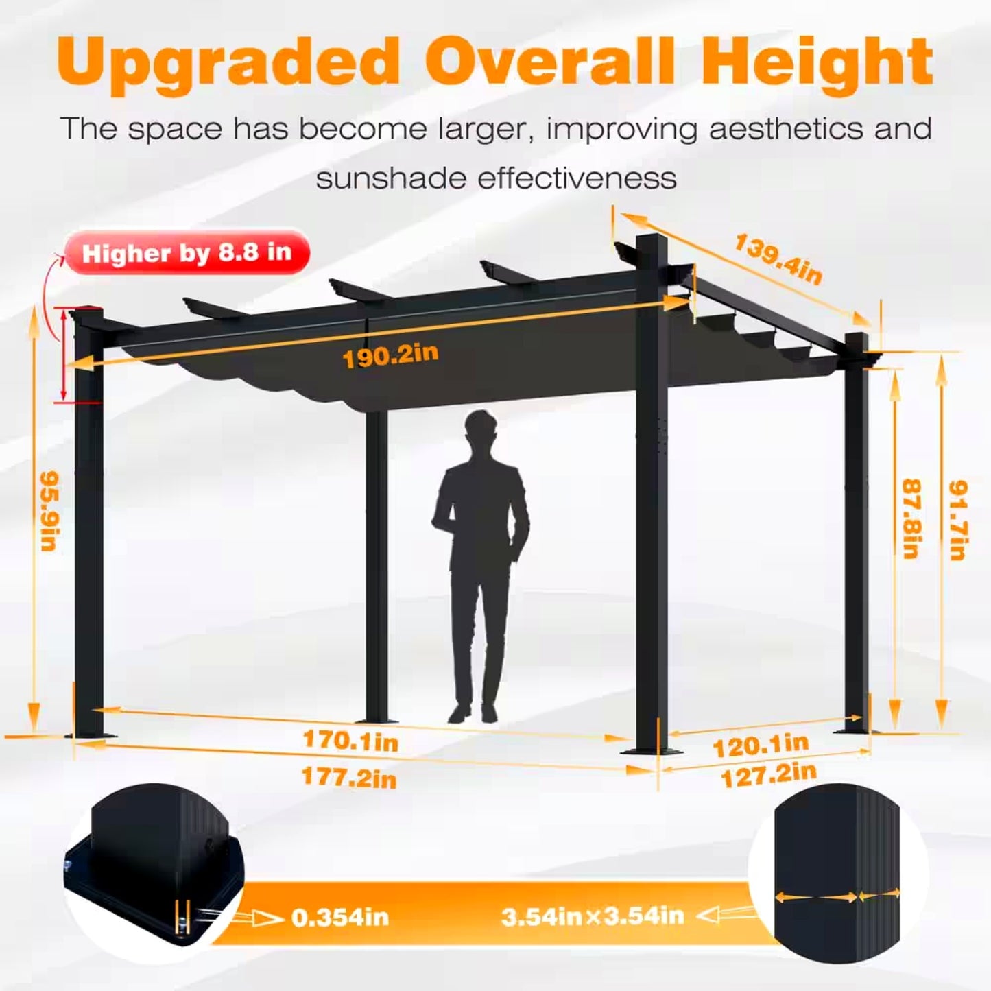 Aluminum Pergola Built for Year-Round Outdoor Living, 16x12 Ft Coverage, Dark Gray Retractable Canopy, 192 Sq Ft