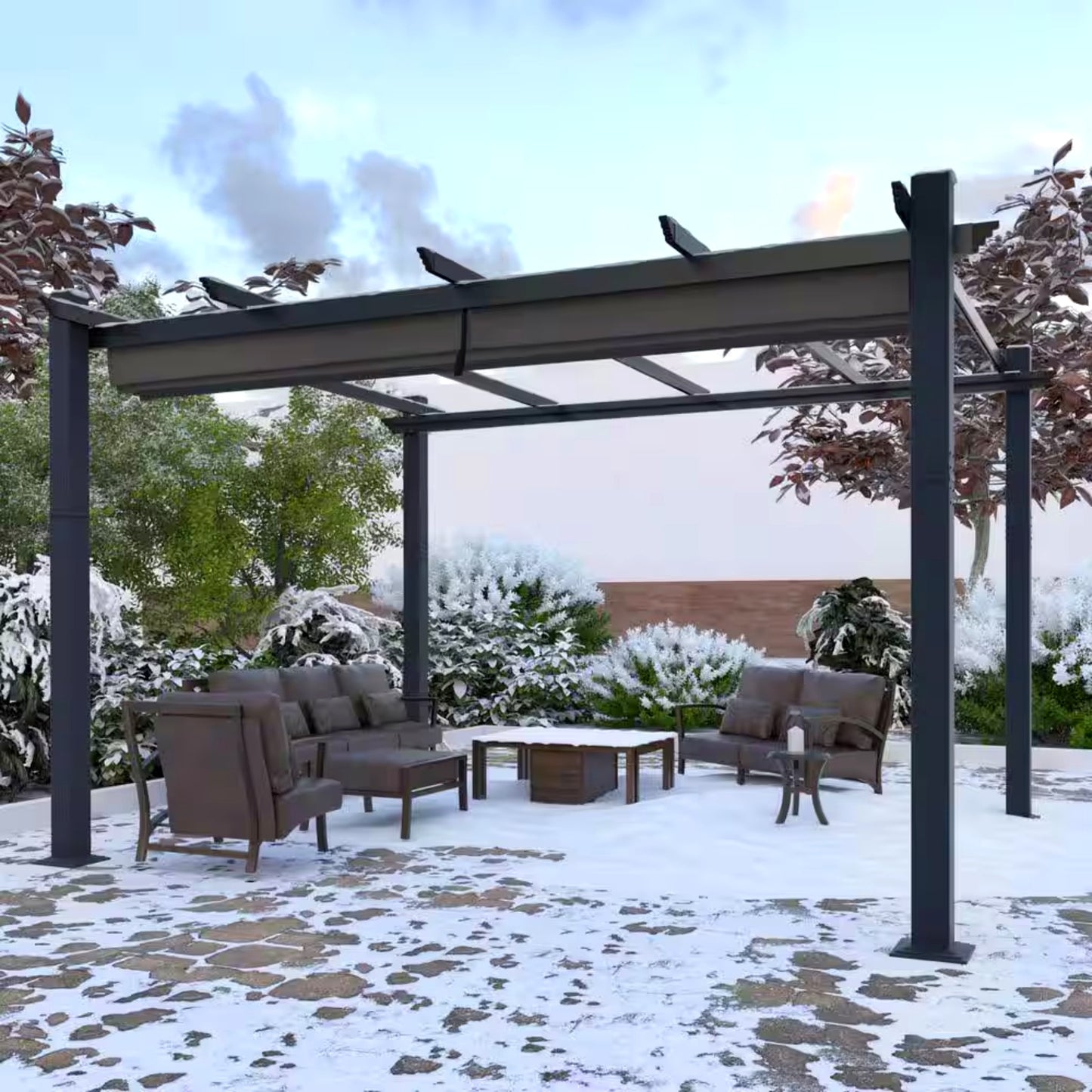 Aluminum Pergola Built for Year-Round Outdoor Living, 16x12 Ft Coverage, Dark Gray Retractable Canopy, 192 Sq Ft