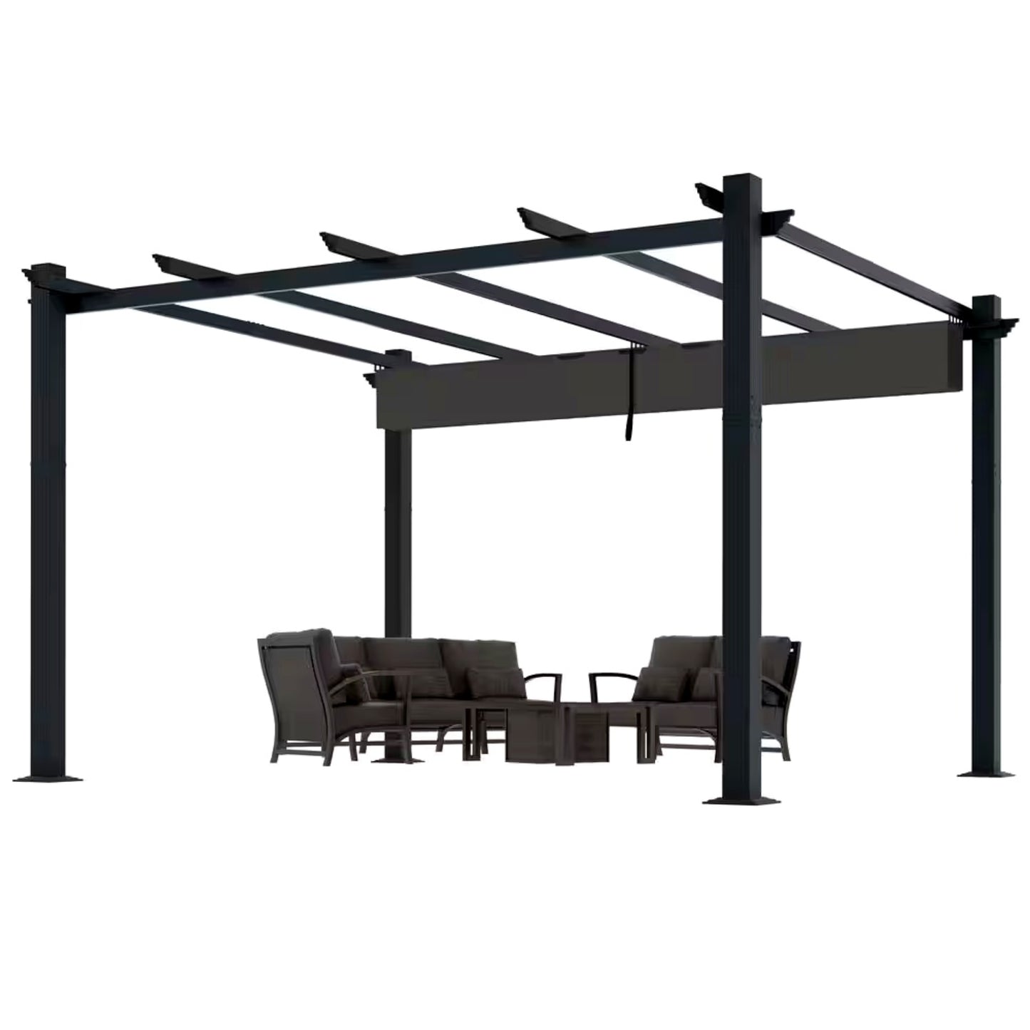 Aluminum Pergola Built for Year-Round Outdoor Living, 16x12 Ft Coverage, Dark Gray Retractable Canopy, 192 Sq Ft